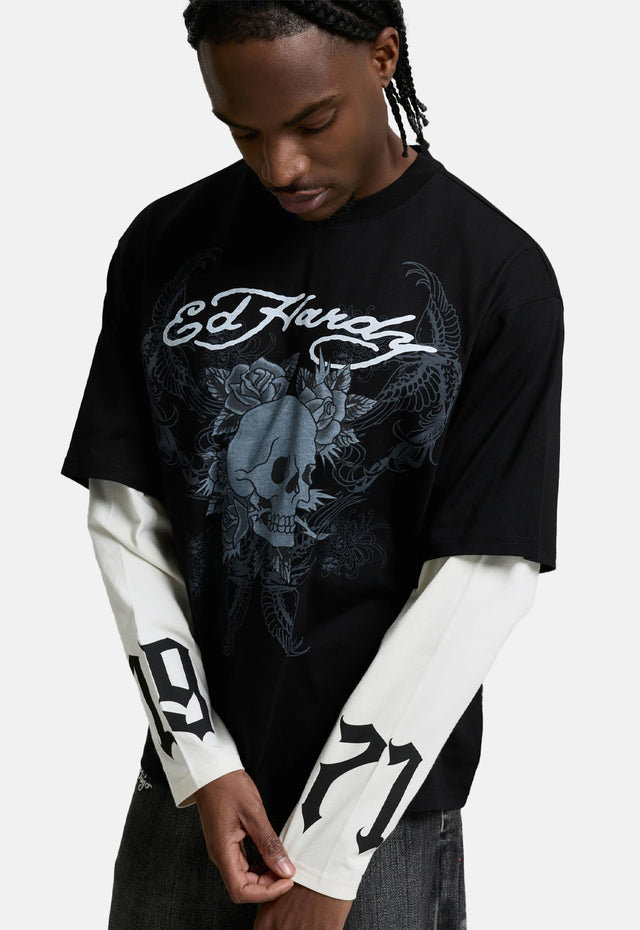 Skull Double Layer Relaxed T-Shirt
