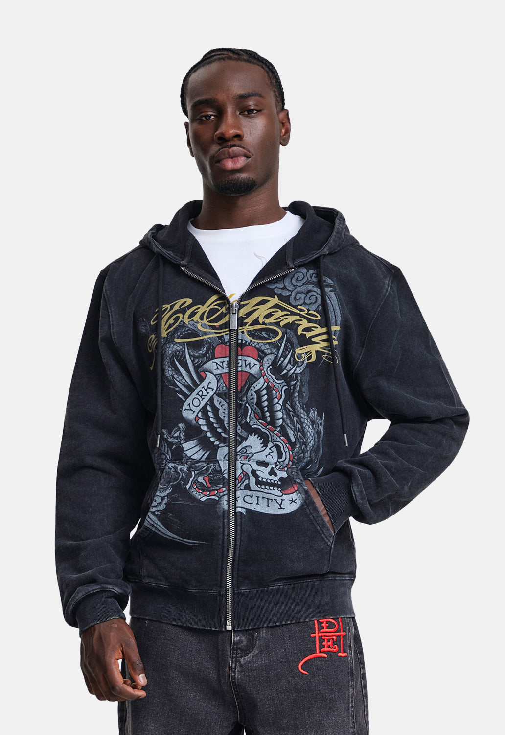 Storming New York Washed Relaxed Zip Thru Hoodie