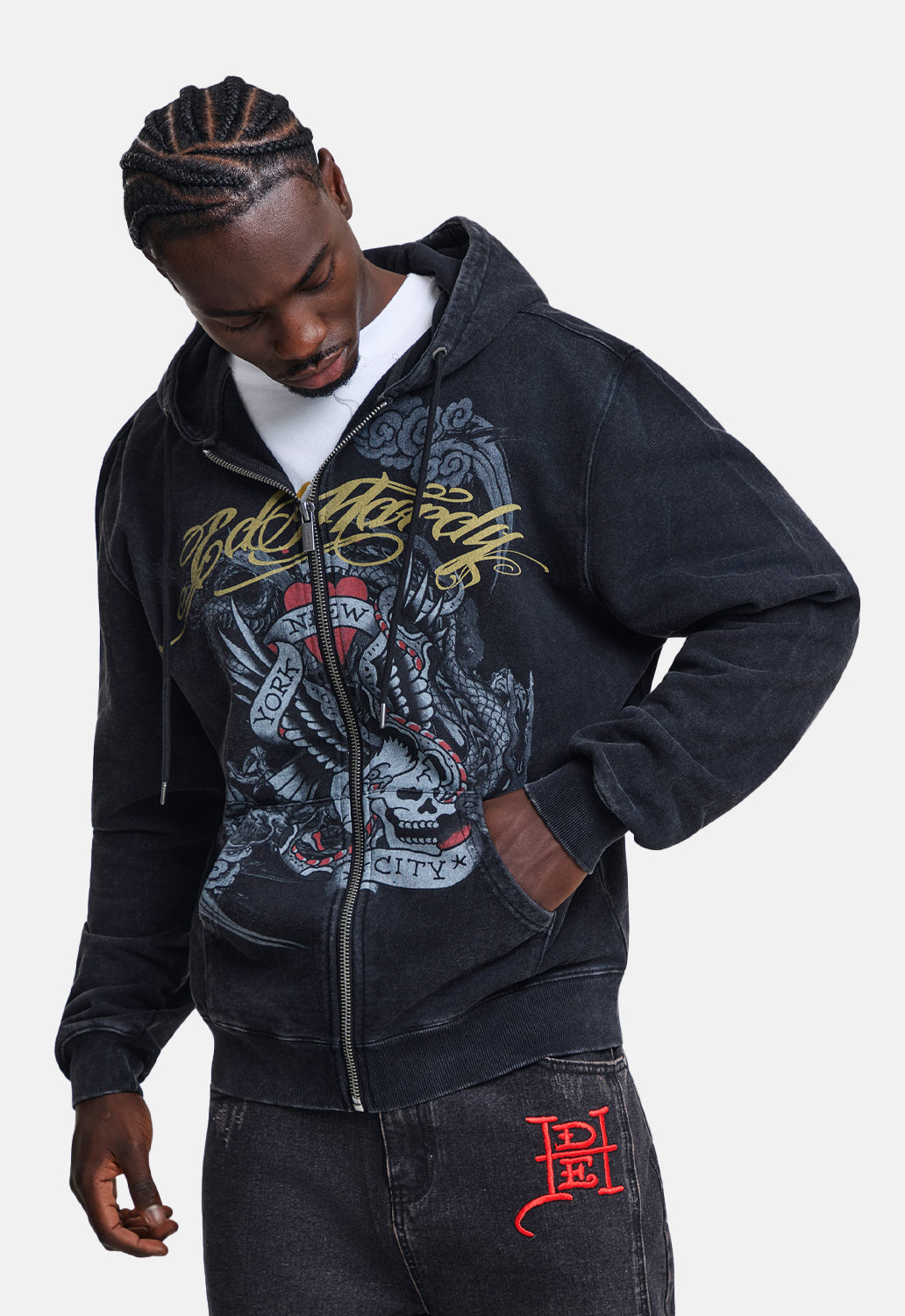 Storming New York Washed Relaxed Zip Thru Hoodie