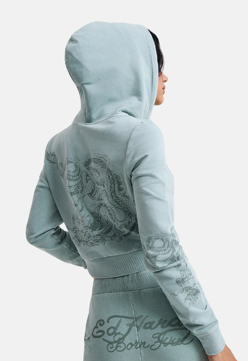 Tattoo Fit Zip Thru Acid Wash Hoodie