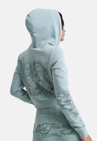 Tattoo Fit Zip Thru Acid Wash Hoodie
