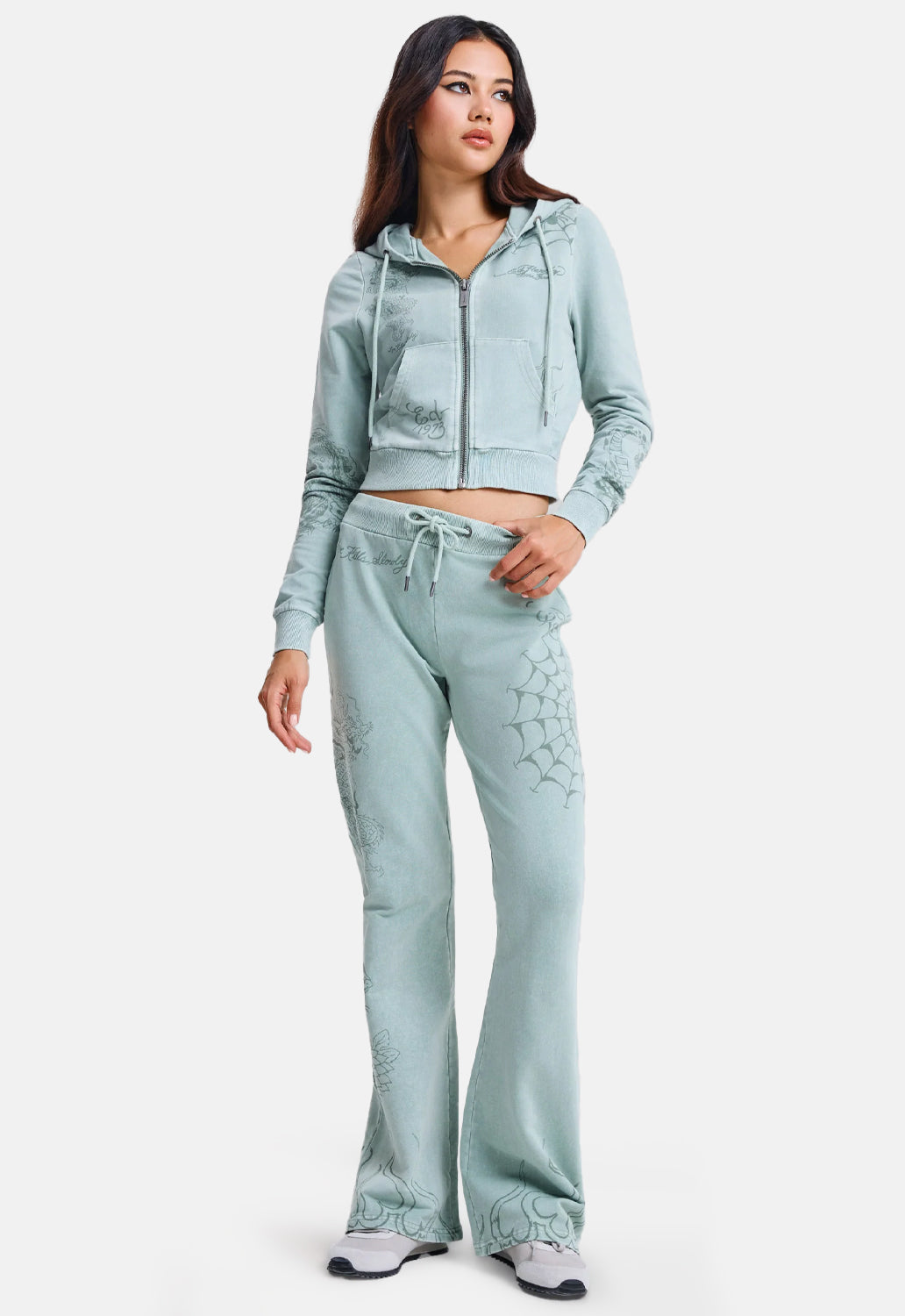 Tattoo Fit Zip Thru Acid Wash Hoodie