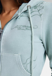 Tattoo Fit Zip Thru Acid Wash Hoodie