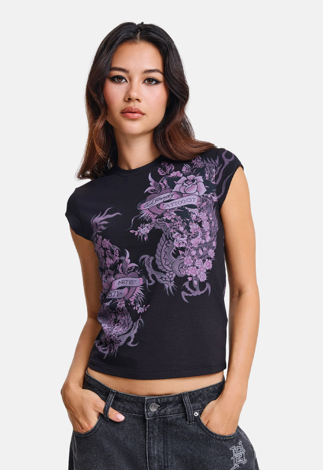 Tattoo City Cap Sleeve Fitted Top