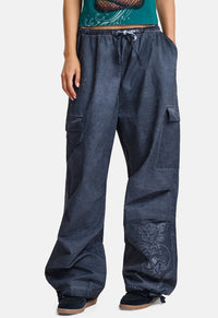 Tattoo Embroidered Washed Relaxed Cargo Pants