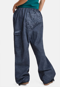Tattoo Embroidered Washed Relaxed Cargo Pants