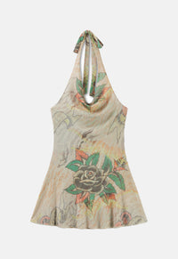 Tiger Print Cowl Mesh Dress