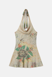 Tiger Print Cowl Mesh Dress