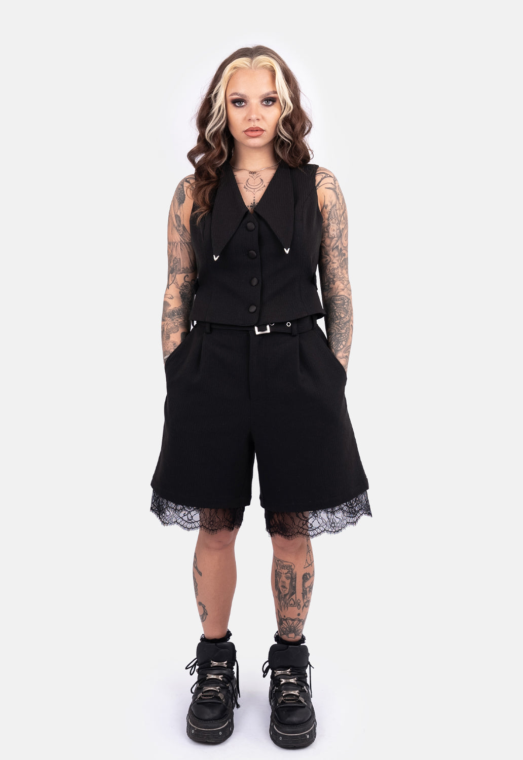 Wisteria Pleat Lace Trim Short