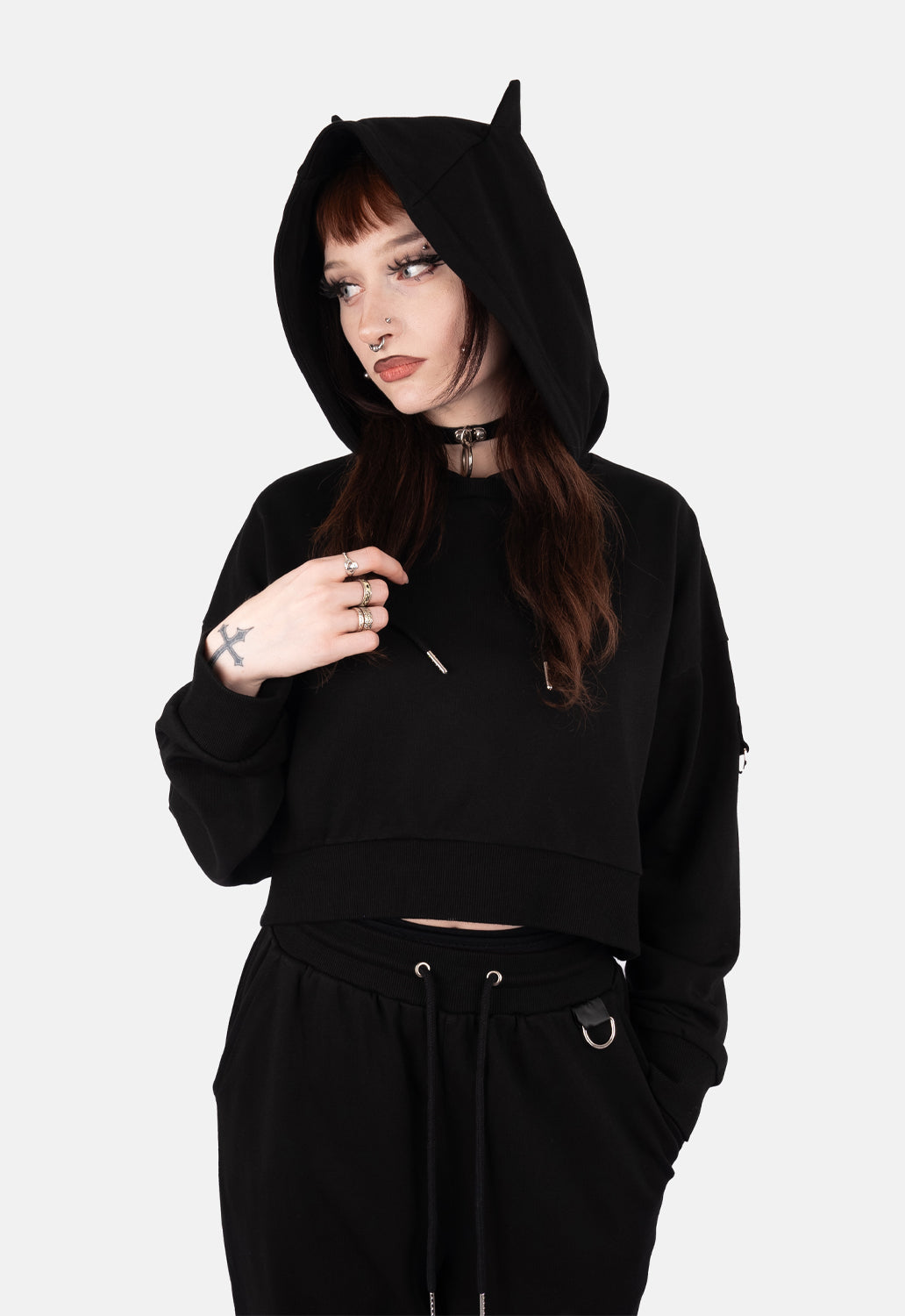 Zoey Demon Ear Crop Hoodie