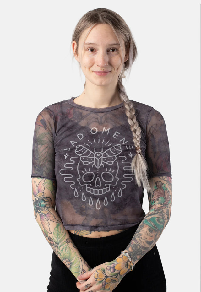 Moth Skull Mesh Crop Top