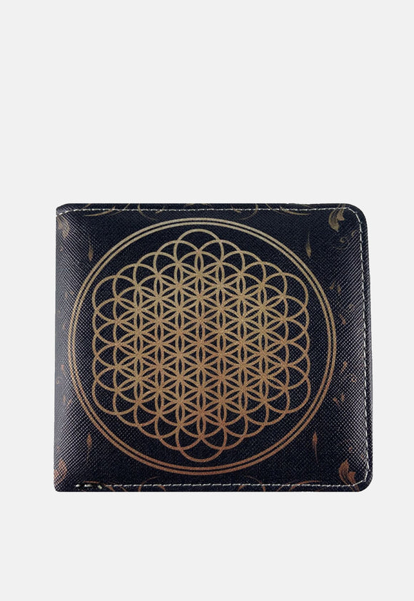 Black Bring Me The Horizon Sempiternal Wallet Band Merch. Bi-fold wallet with elasticated closure. Features two pockets and five card slots. Dimensions: 10 x 11 x 1.5 cm.