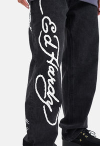 Flaming Skull Relaxed Denim Trouser Jeans