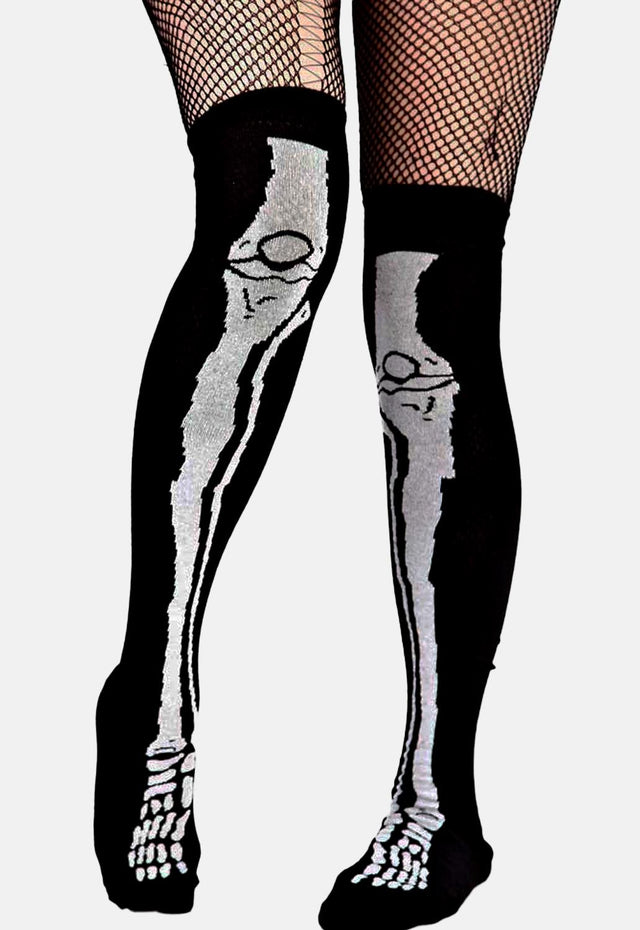 Skeleton Bones Over The Knee Socks