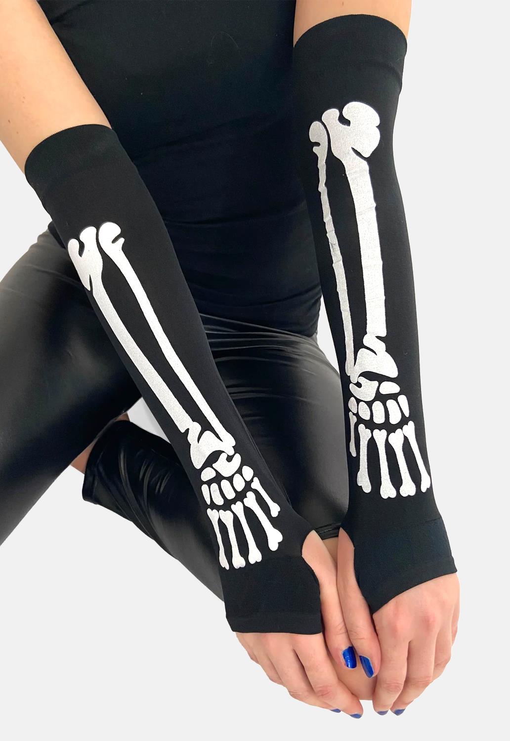 Skeleton Bone Fingerless Gloves