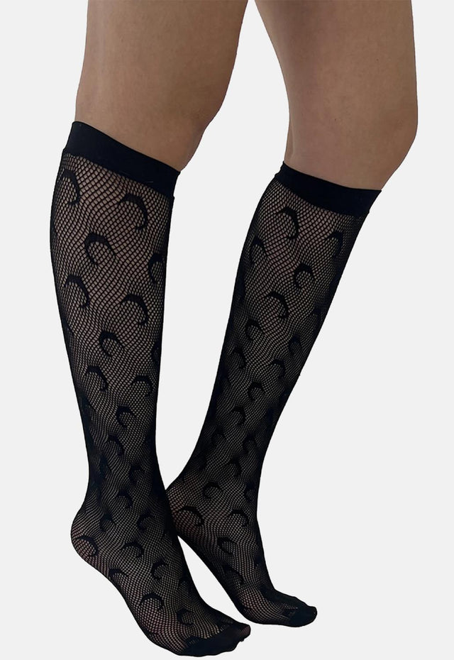 Crescent Moon Net Knee High Socks