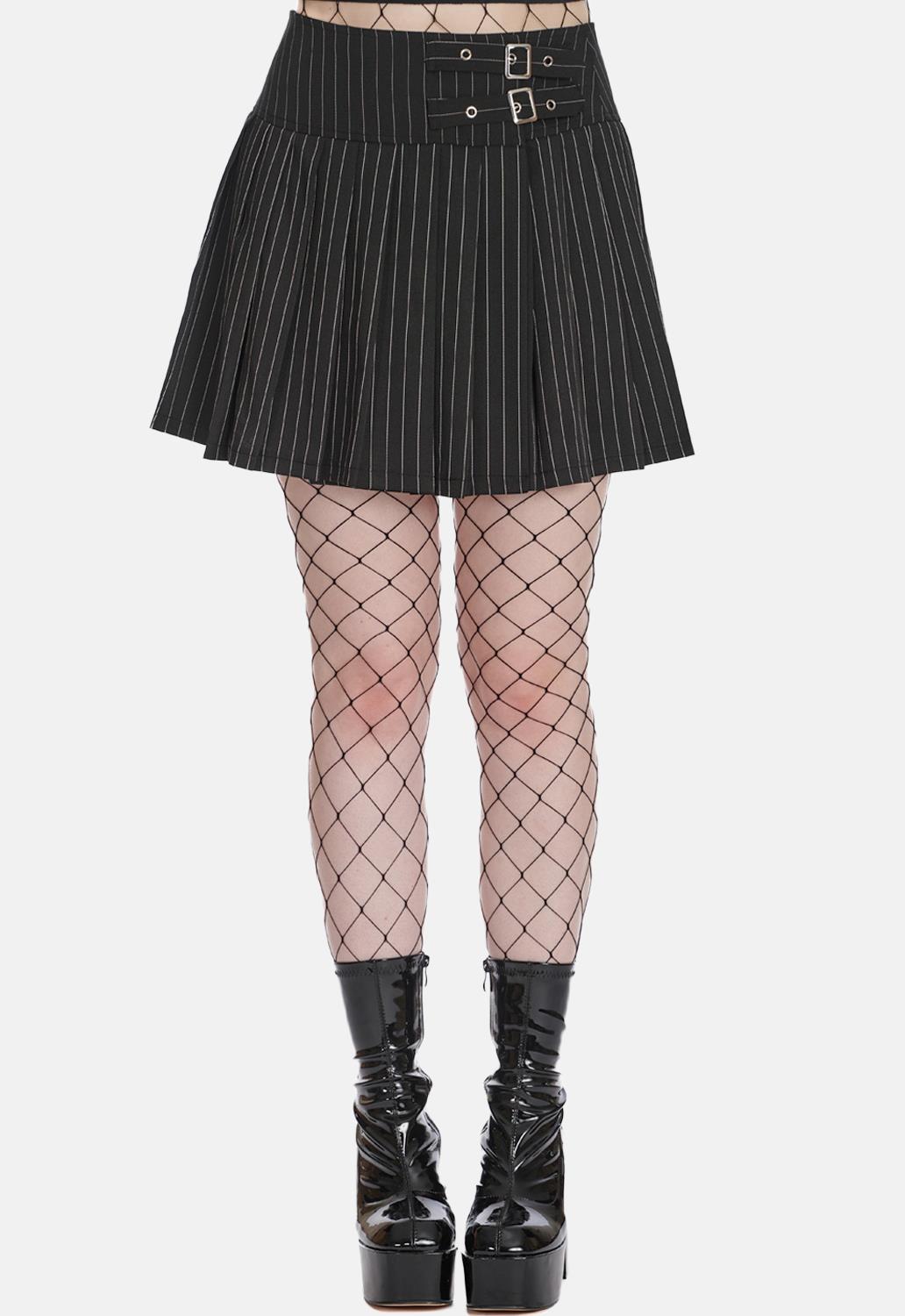 Black Core Pinstripe Skater Skirt