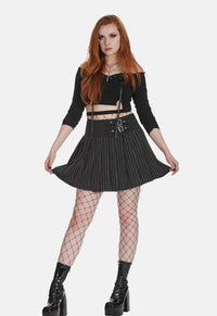 Black Core Pinstripe Skater Skirt