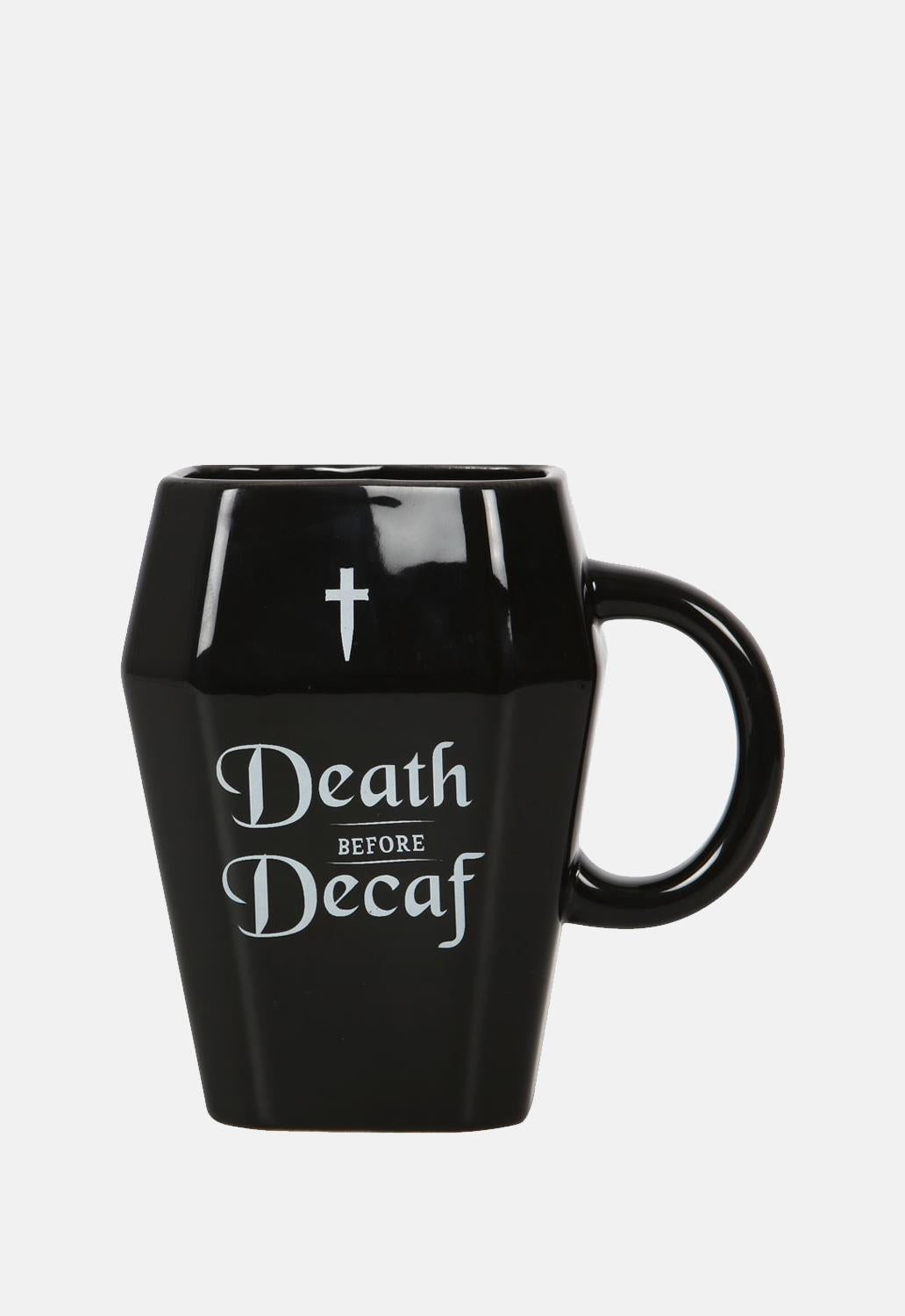 Death Before Decaf Coffin Mug