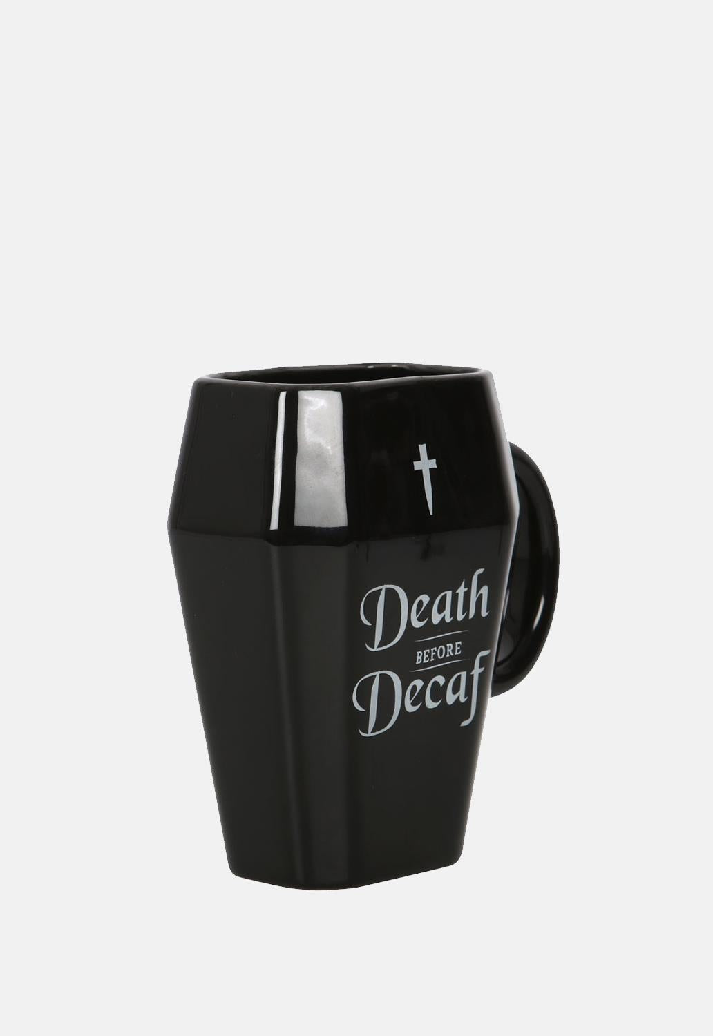 Death Before Decaf Coffin Mug