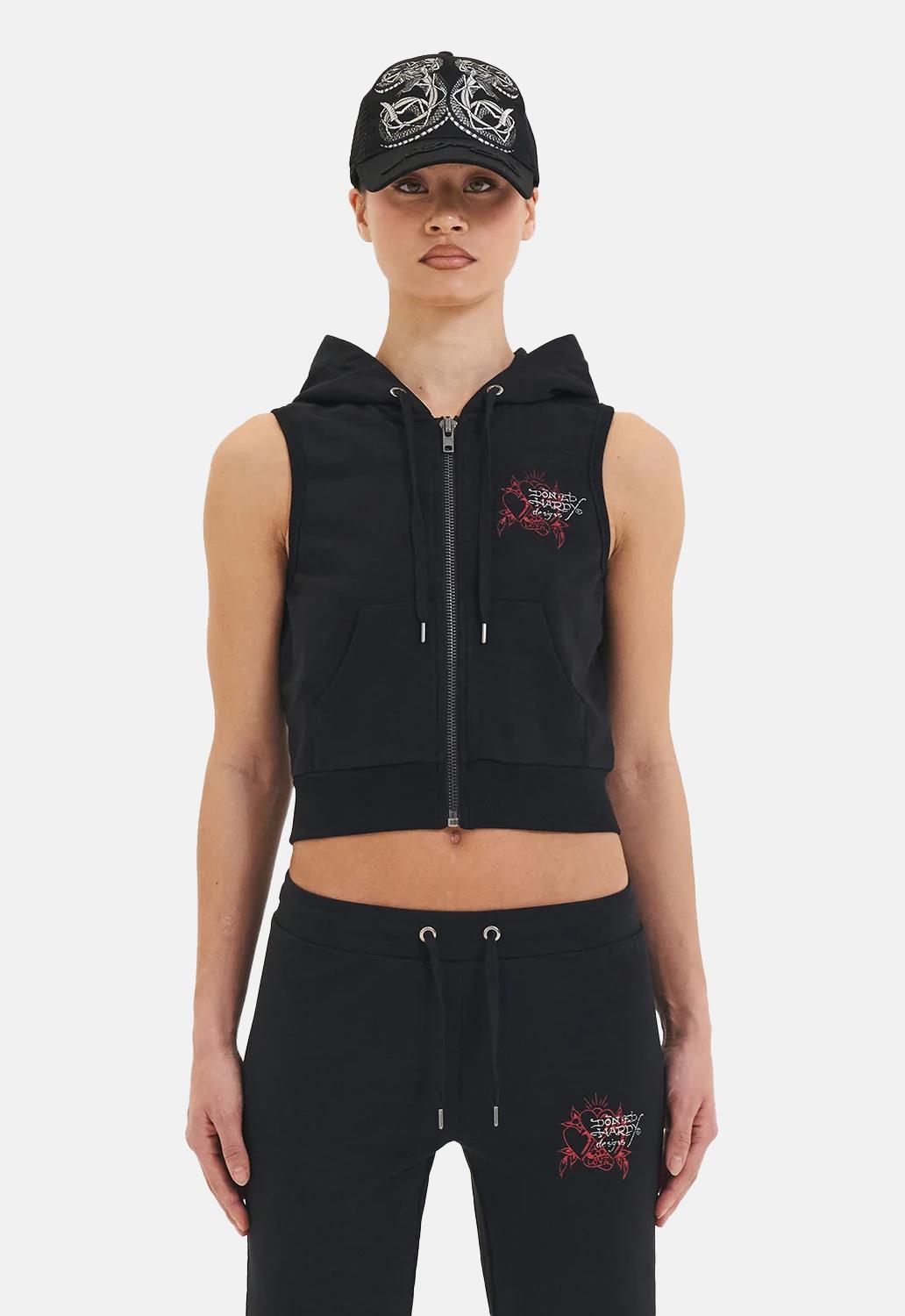 Love Eternal Sleeveless Zip Crop Hoodie