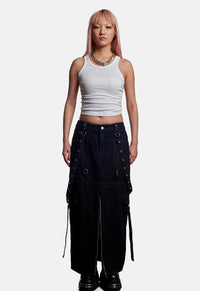 Bondage Denim Midi Skirt