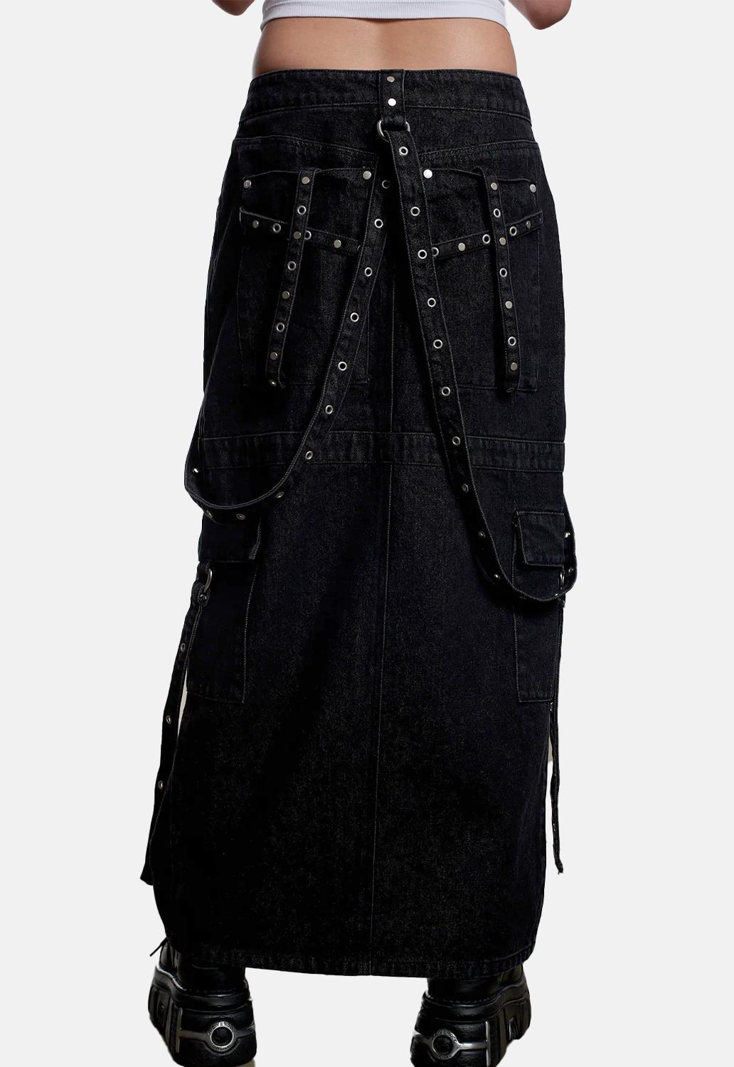 Bondage Denim Midi Skirt