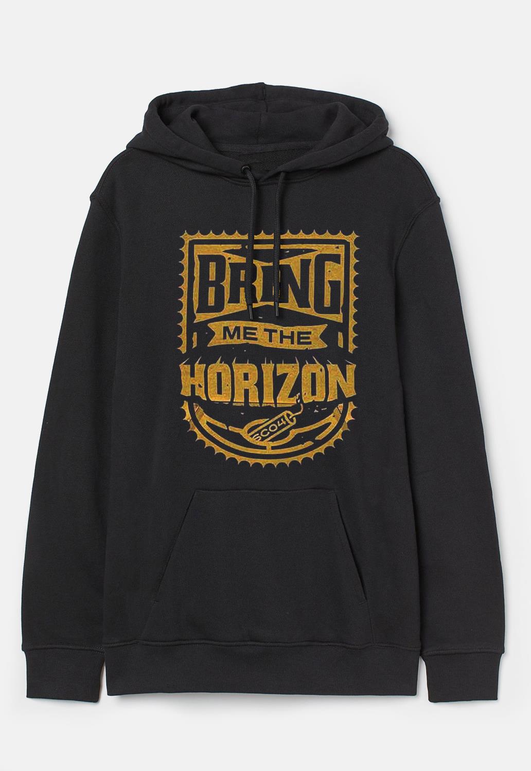 Black Bring Me The Horizon Dynamite Band Hoodie. Pullover hoodie with drawstring cord and kangaroo pouch. True to size.