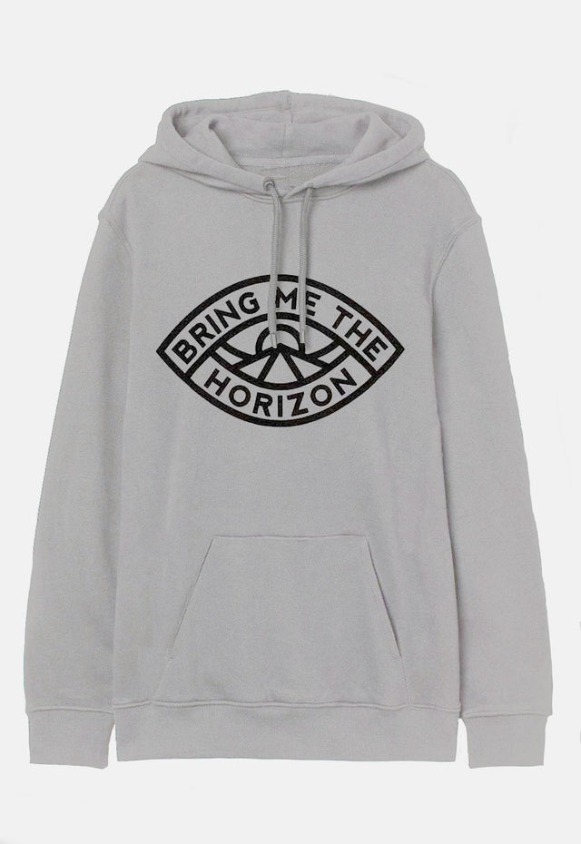 Grey Bring Me The Horizon Eye Band Hoodie. Pullover hoodie with drawstring cord and kangaroo pouch. True to size.