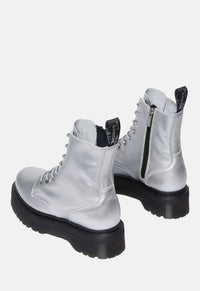 Jadon Silver Smooth Leather Platform Boots