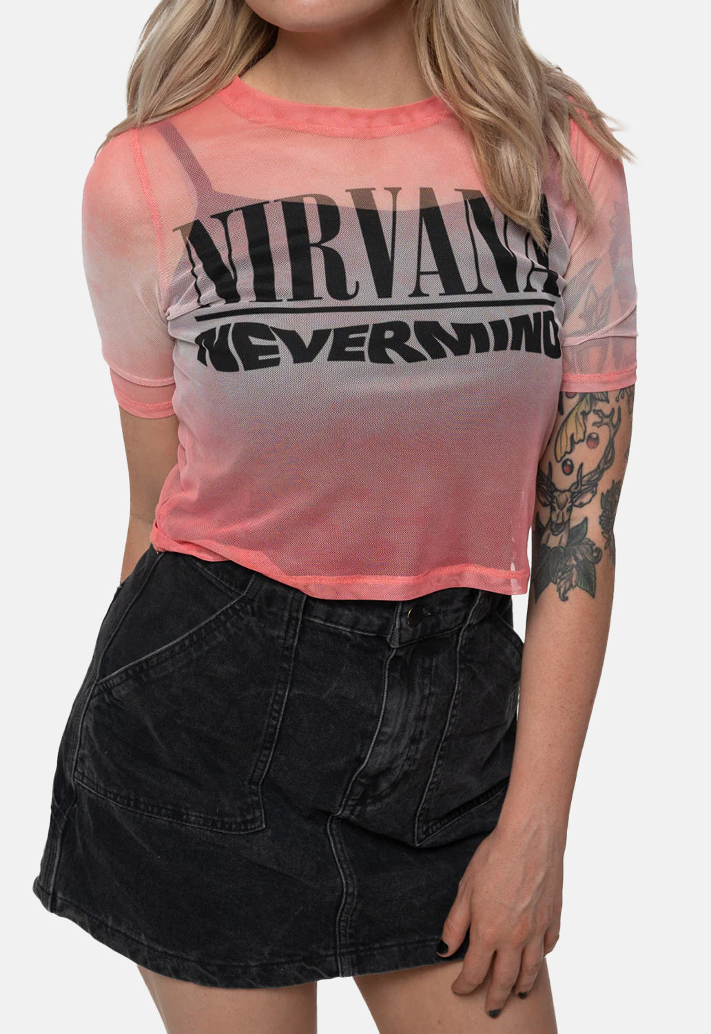 Nevermind Wavy Logo Mesh Crop Top