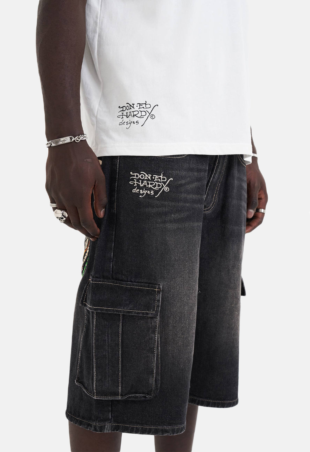 Skull Dagger Snake Denim Jorts