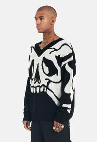 Skull V Neck Knit Jumper