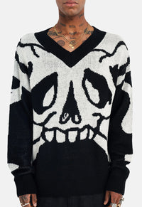 Skull V Neck Knit Jumper