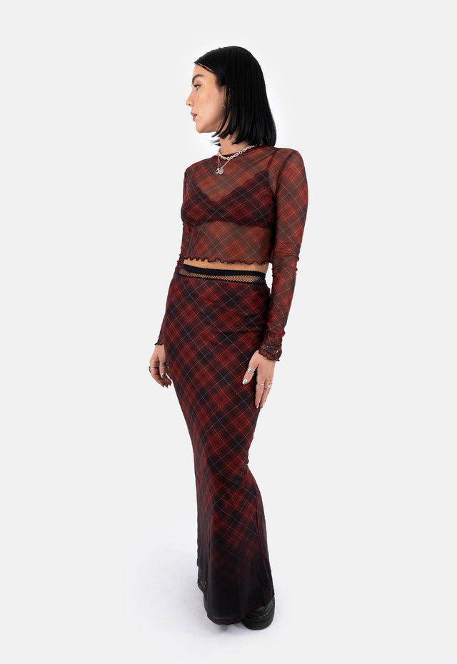 Wren Check Mesh Long Sleeved Top