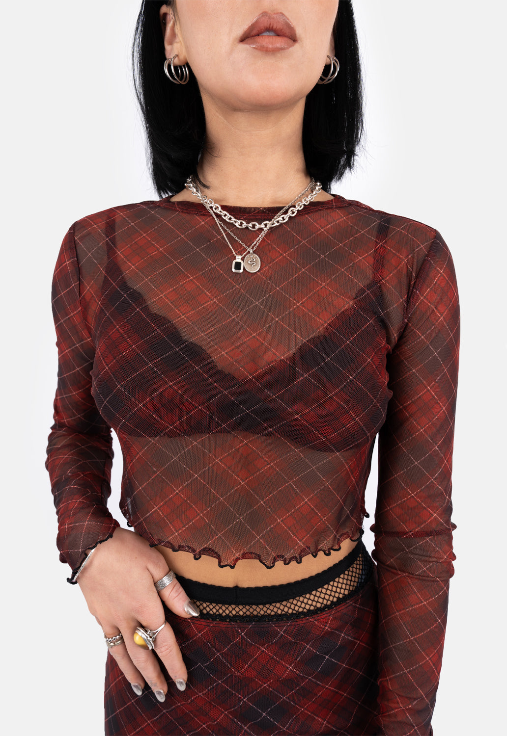 Wren Check Mesh Long Sleeved Top