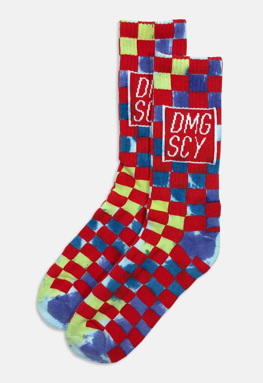 Tie Dye Checkerboard Socks