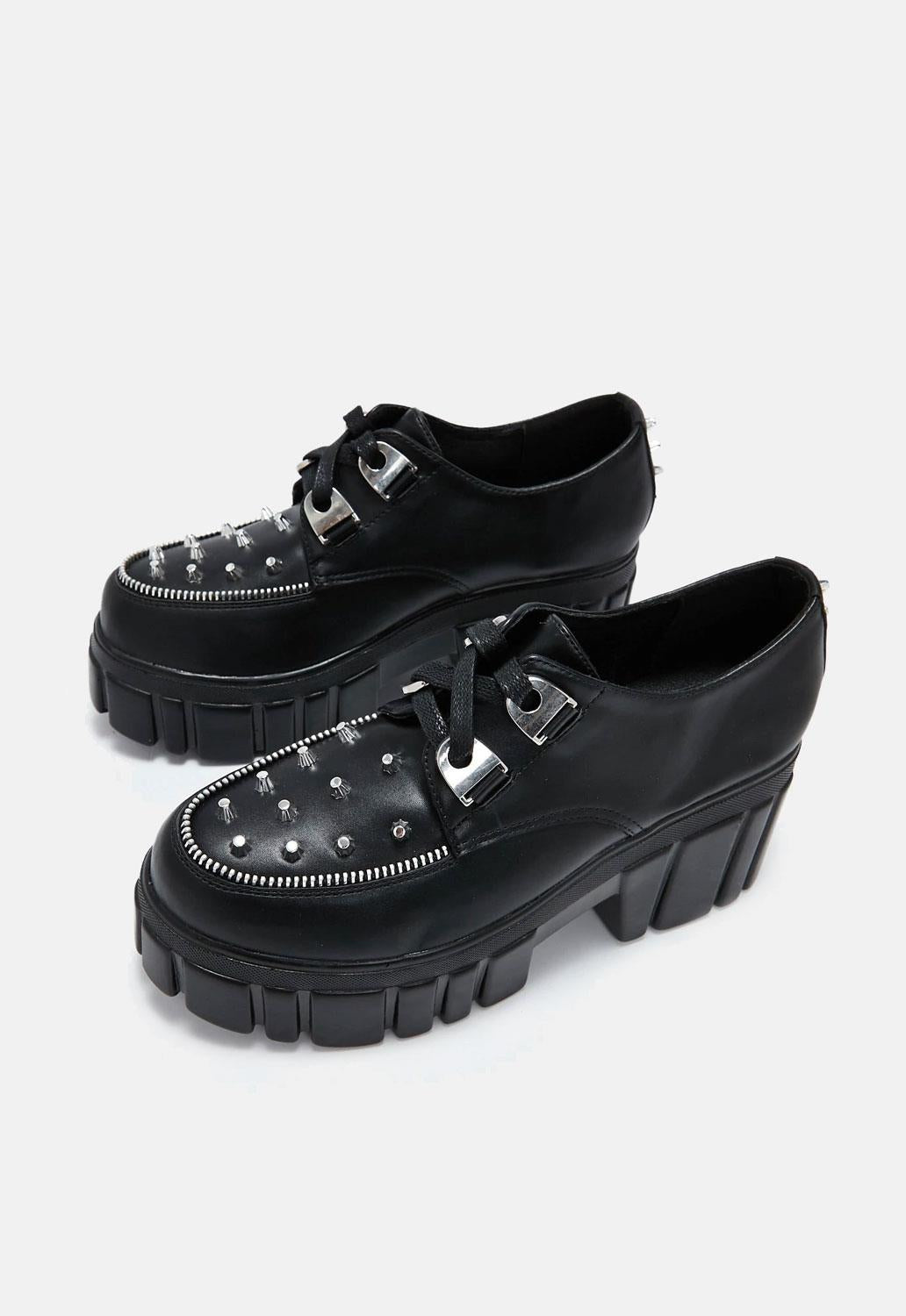 The Creation Black Studded Chunky Shoes