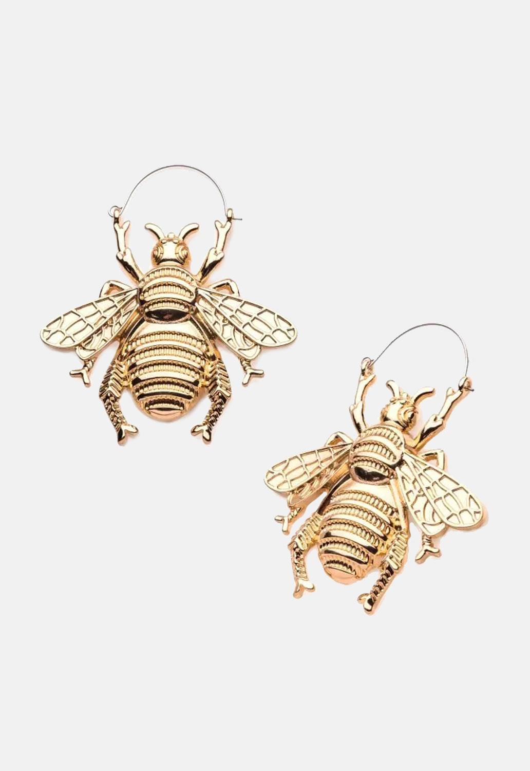 Flying Bee Gold Plated Plug Hoops