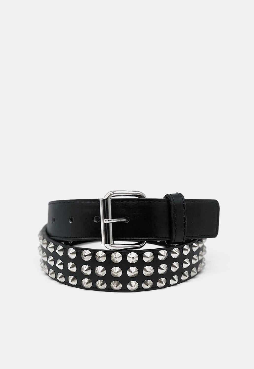 3 Row Conical Studded Leather Belt