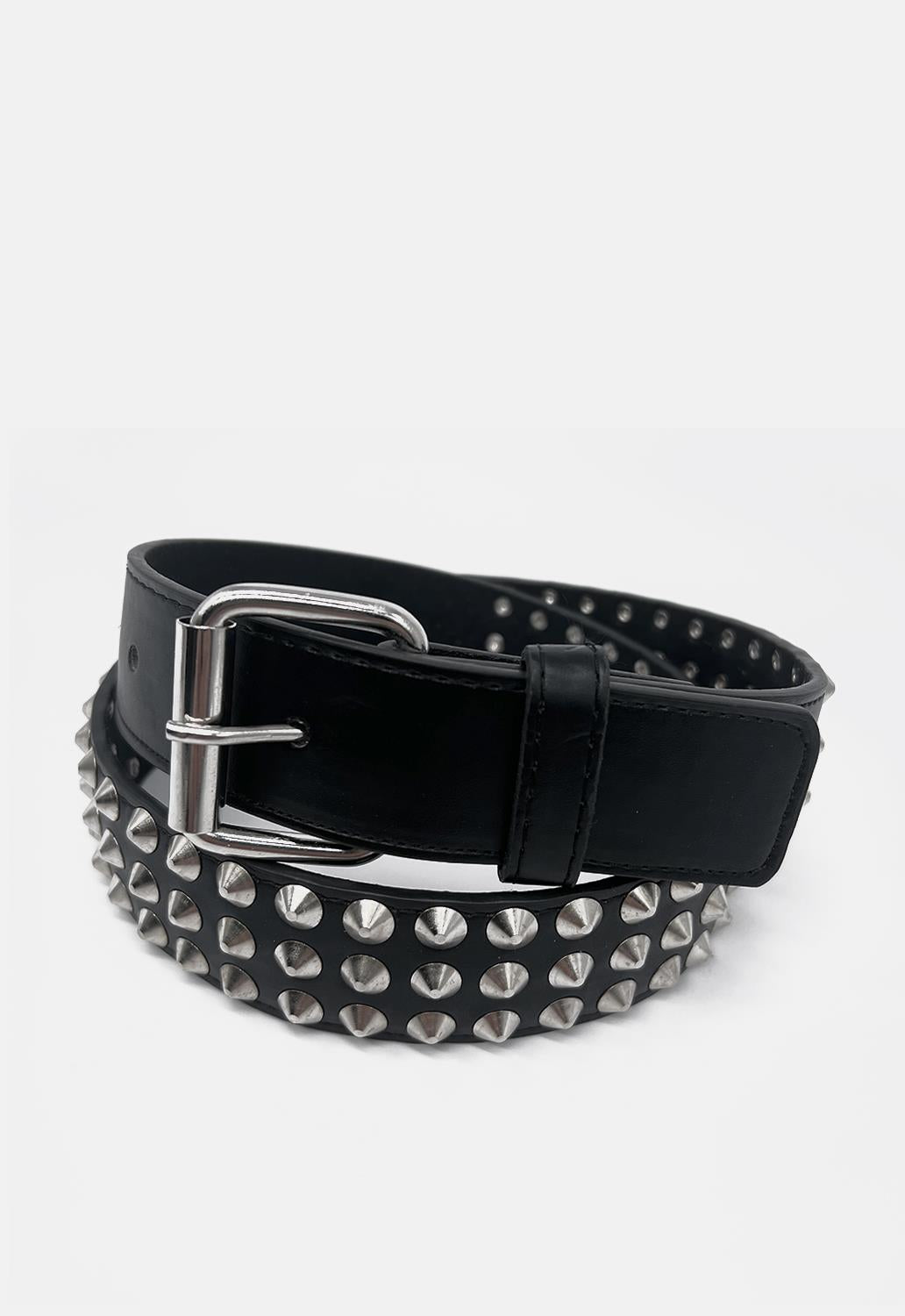 3 Row Conical Studded Leather Belt