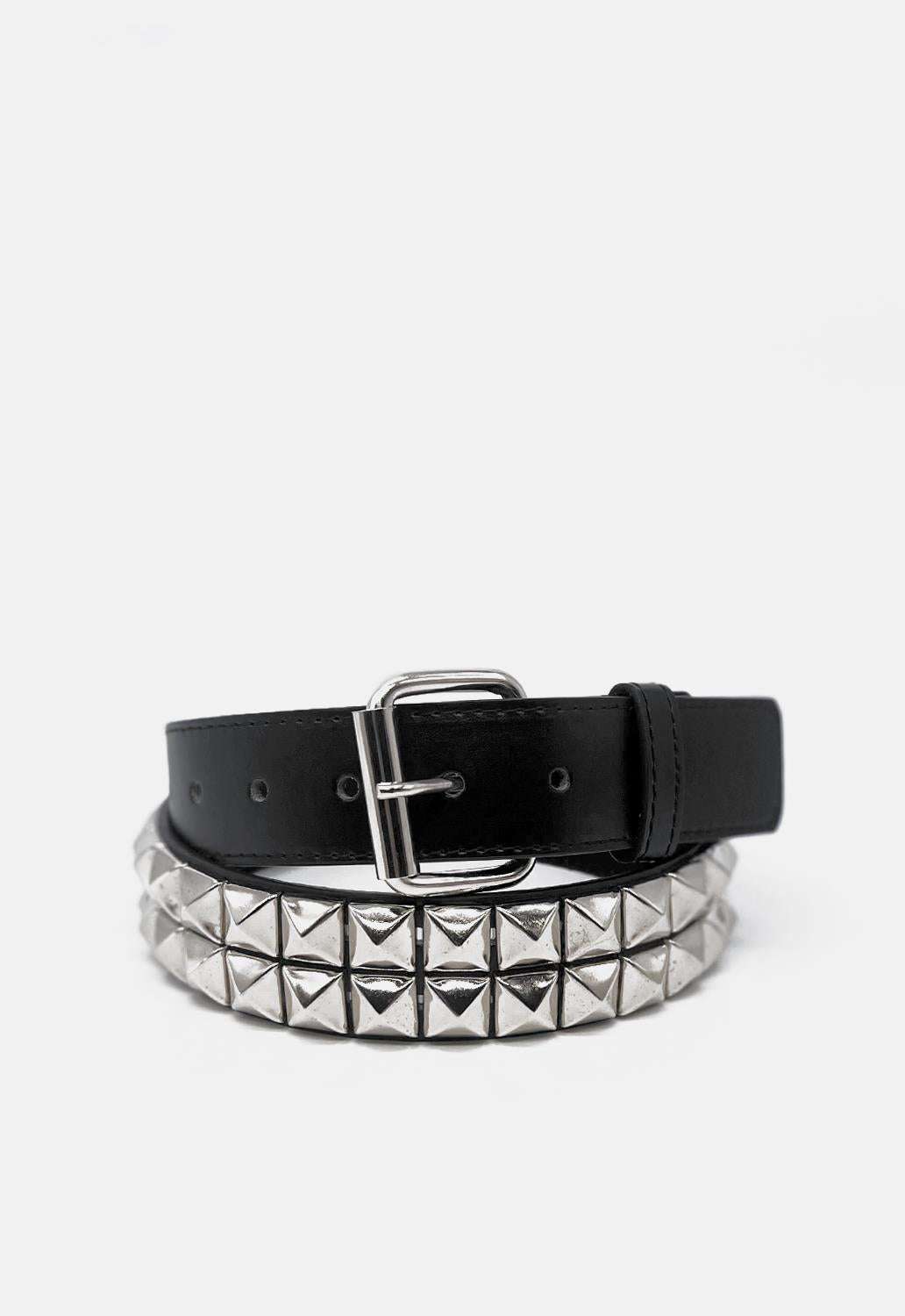 2 Row Pyramid Studded Leather Belt