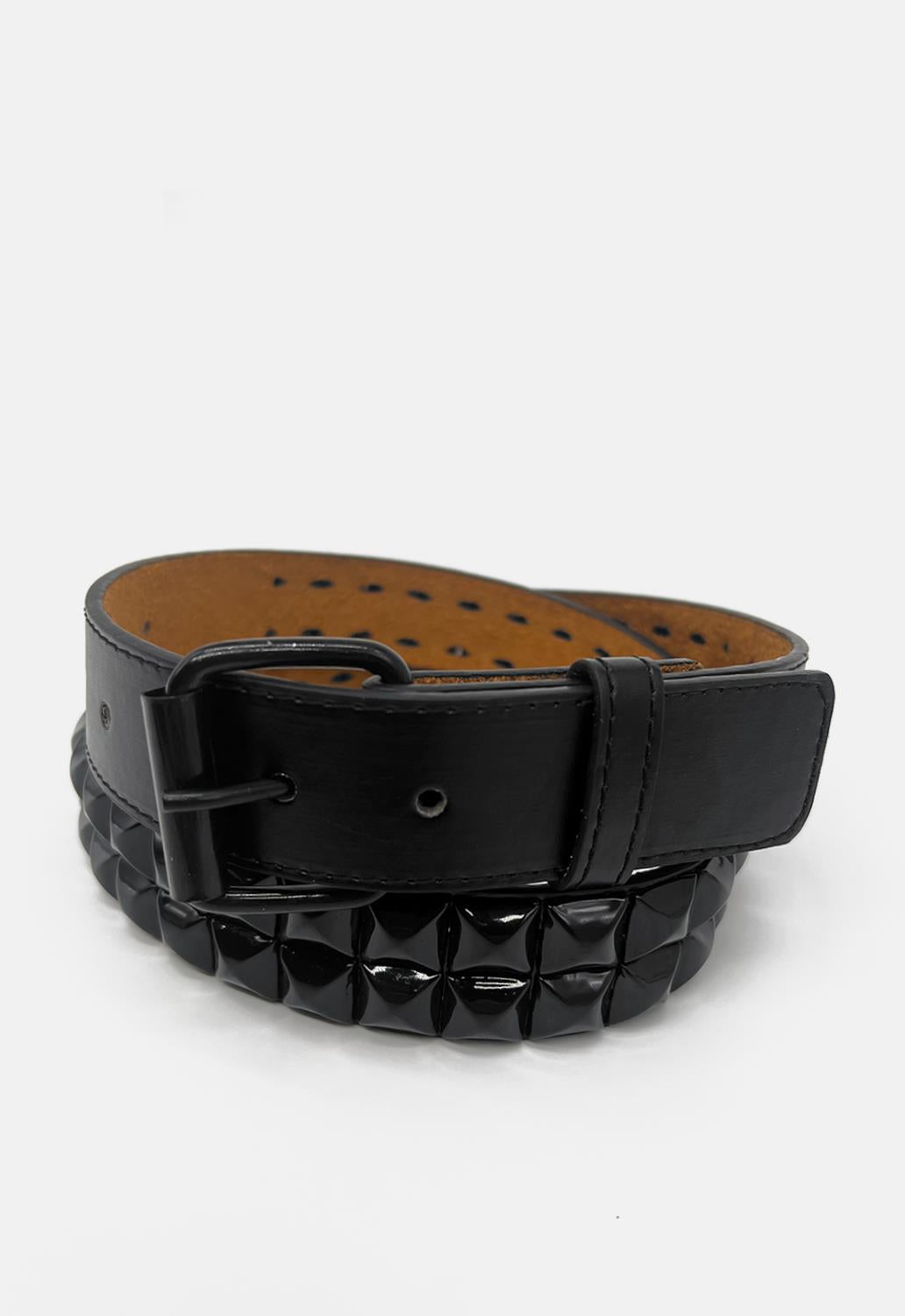 2 Row Pyramid Studded Leather Belt