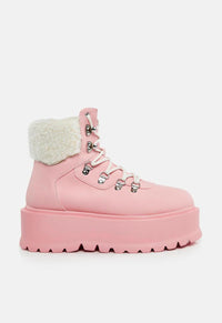 Kaldor Baby Pink Fur Platform Boots