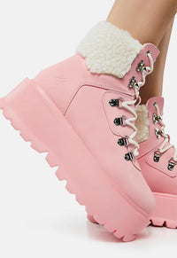 Kaldor Baby Pink Fur Platform Boots