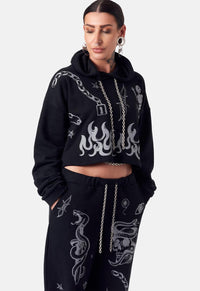 Doodle Print Cropped Hoodie