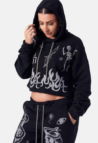 Doodle Print Cropped Hoodie